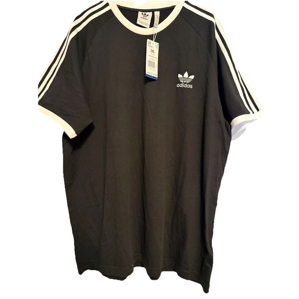 Men's NWT Adidas Black White 3 Stripe‎ Shirt Medium
